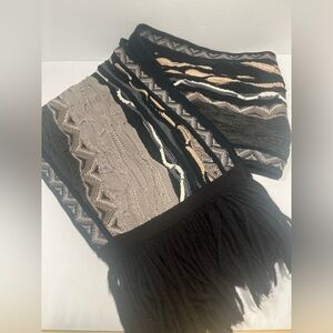 COOGI Australia 100% Cotton Scarf Black Gray 3D Knit Fringe VTG